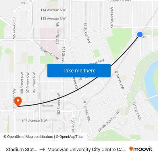 Stadium Station to Macewan University City Centre Campus map