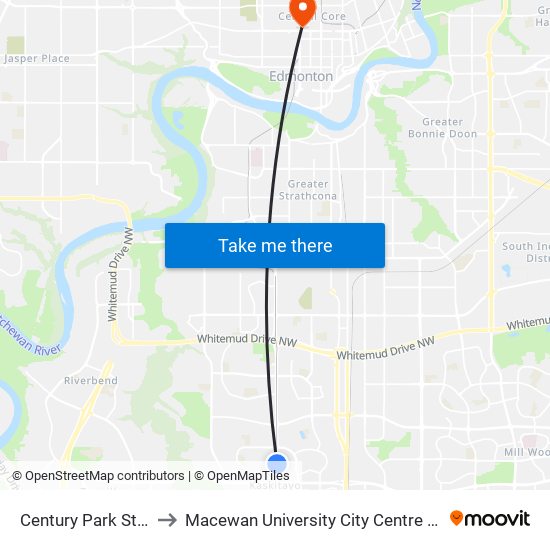 Century Park Station to Macewan University City Centre Campus map