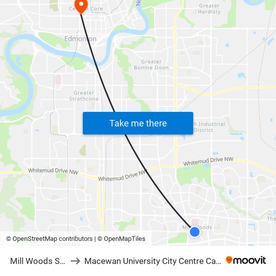 Mill Woods Stop to Macewan University City Centre Campus map