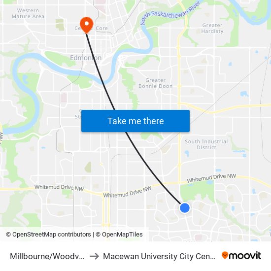 Millbourne/Woodvale Stop to Macewan University City Centre Campus map
