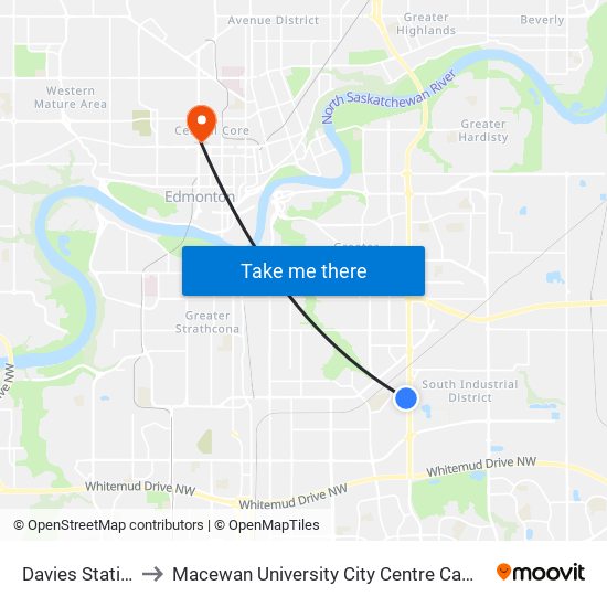 Davies Station to Macewan University City Centre Campus map