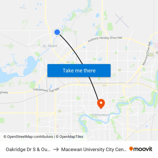 Oakridge Dr S & Ouellette Pl to Macewan University City Centre Campus map