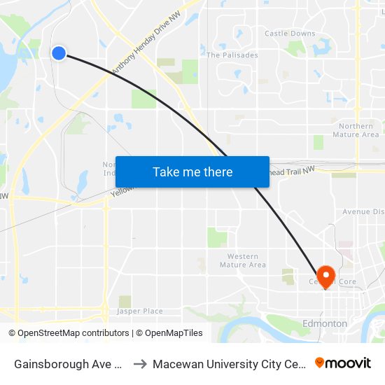 Gainsborough Ave & Swc Ave to Macewan University City Centre Campus map