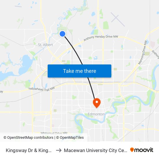 Kingsway Dr & Kingsbury Cres to Macewan University City Centre Campus map