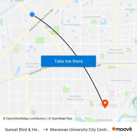 Sunset Blvd & Hebert Rd to Macewan University City Centre Campus map