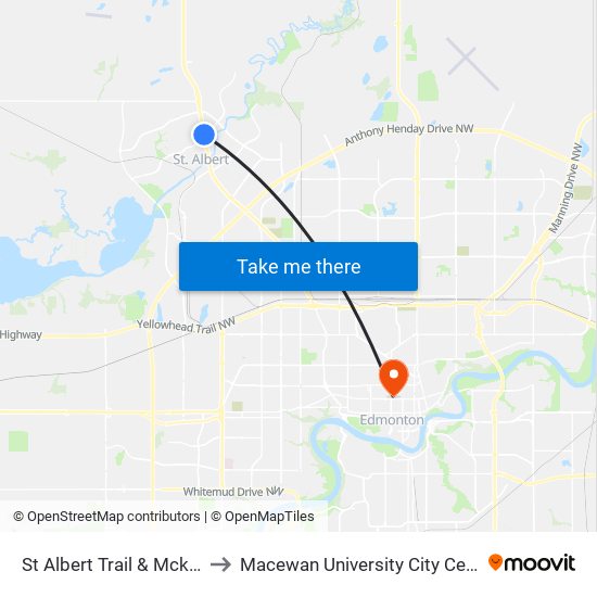 St Albert Trail & Mckenney Ave to Macewan University City Centre Campus map
