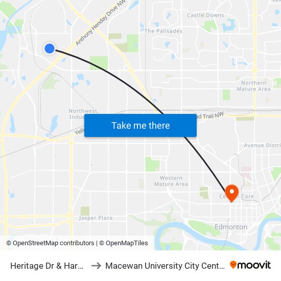 Heritage Dr & Harwood Dr to Macewan University City Centre Campus map