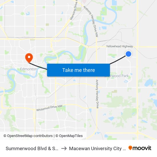 Summerwood Blvd & Summerland Wy to Macewan University City Centre Campus map