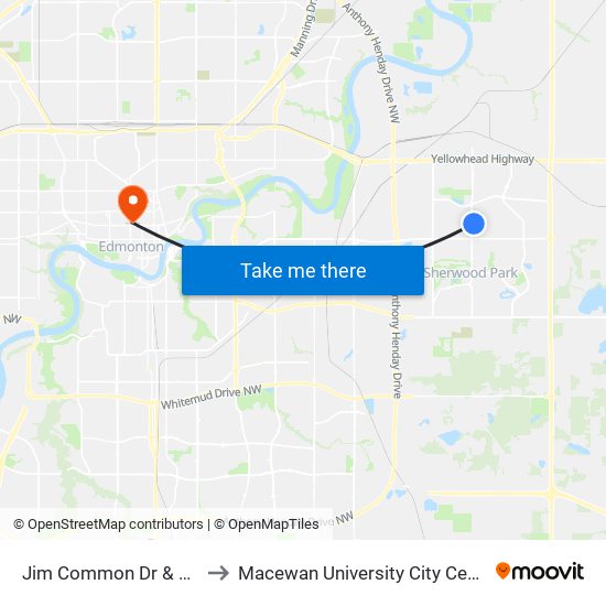 Jim Common Dr & Crystal Ln to Macewan University City Centre Campus map