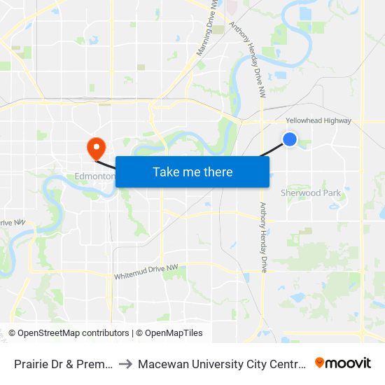 Prairie Dr & Premier Wy to Macewan University City Centre Campus map