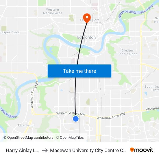 Harry Ainlay Loop to Macewan University City Centre Campus map