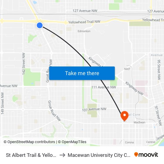 St Albert Trail & Yellowhead Trail to Macewan University City Centre Campus map