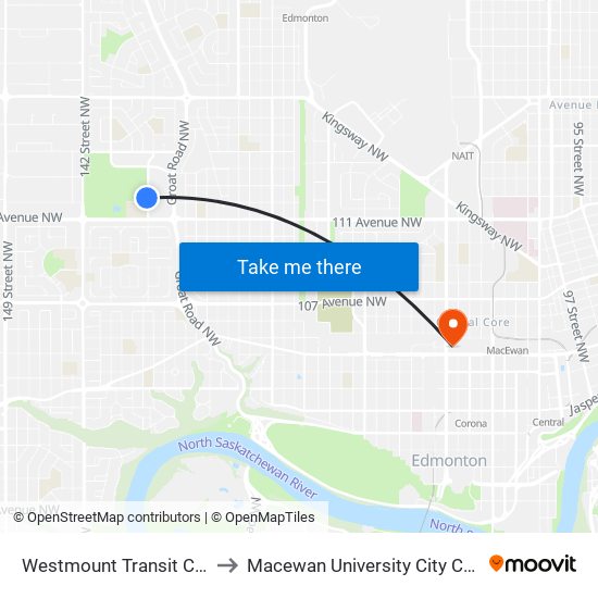 Westmount Transit Centre Bay E to Macewan University City Centre Campus map