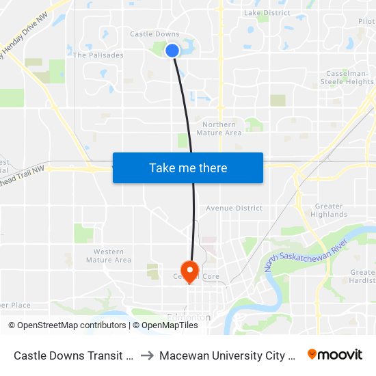 Castle Downs Transit Centre Bay C to Macewan University City Centre Campus map