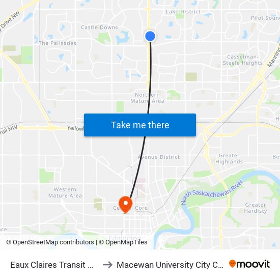 Eaux Claires Transit Centre Bay E to Macewan University City Centre Campus map