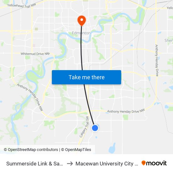 Summerside Link & Savaryn Drive SW to Macewan University City Centre Campus map