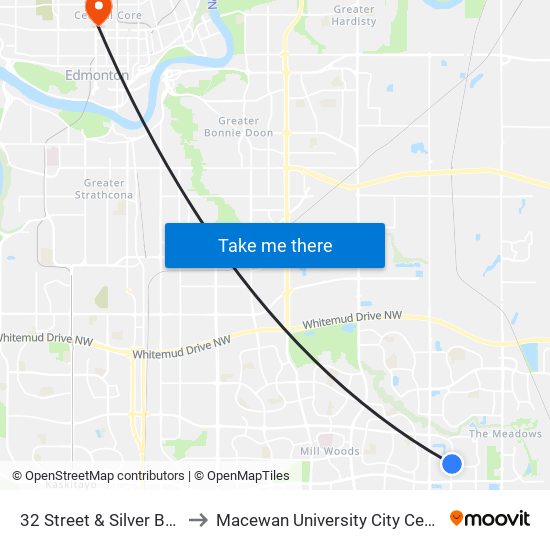 32 Street & Silver Berry Road to Macewan University City Centre Campus map