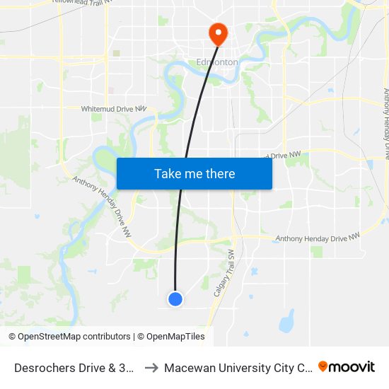 Desrochers Drive & 35 Avenue SW to Macewan University City Centre Campus map