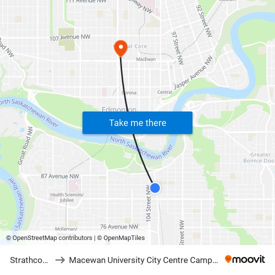 Strathcona to Macewan University City Centre Campus map