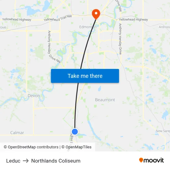 Leduc to Northlands Coliseum map