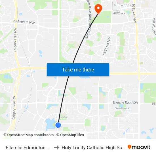 Ellerslie Edmonton area to Holy Trinity Catholic High School map