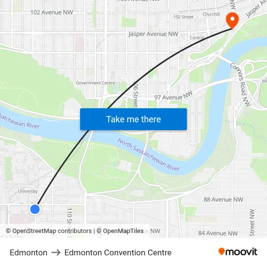 Edmonton to Edmonton Convention Centre map