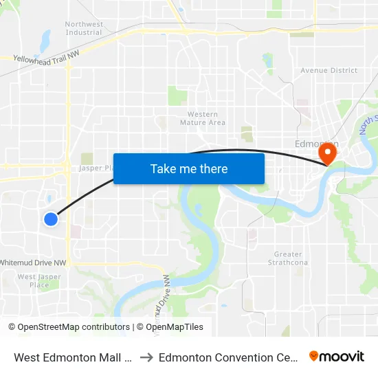 West Edmonton Mall Inn to Edmonton Convention Centre map