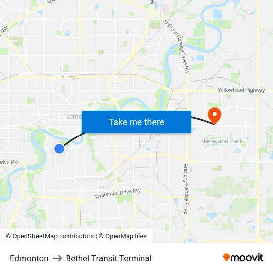 Edmonton to Bethel Transit Terminal map