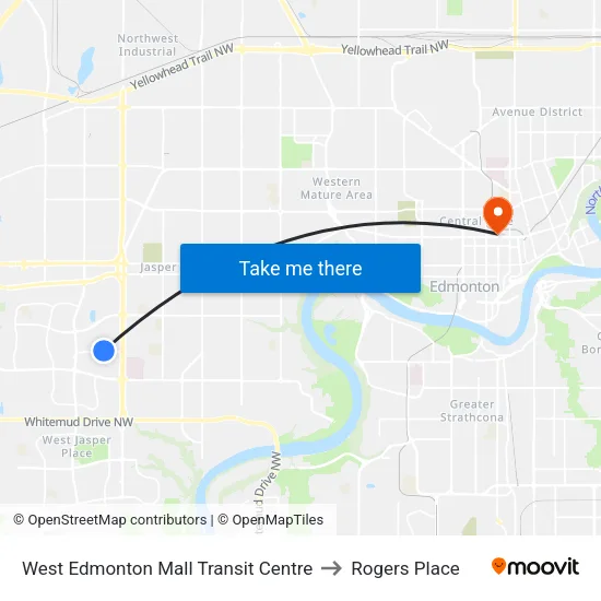 West Edmonton Mall Transit Centre to Rogers Place map