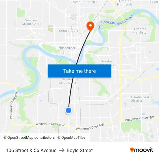 106 Street & 56 Avenue to Boyle Street map