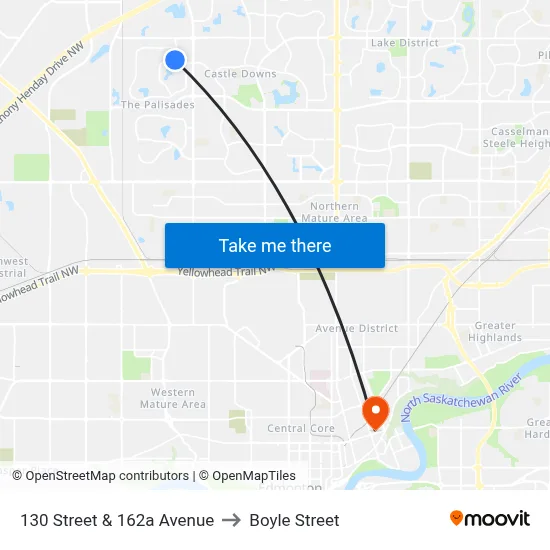 130 Street & 162a Avenue to Boyle Street map
