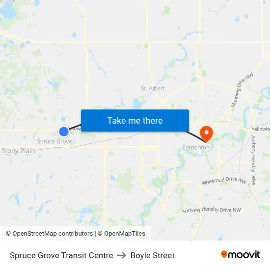 Spruce Grove Transit Centre to Boyle Street map
