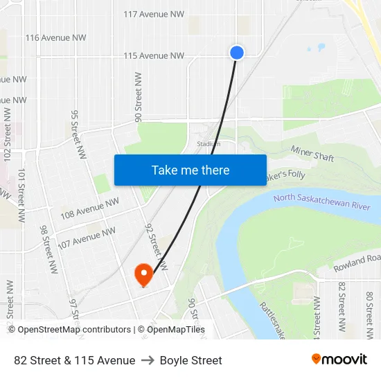 82 Street & 115 Avenue to Boyle Street map