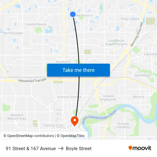 91 Street & 167 Avenue to Boyle Street map