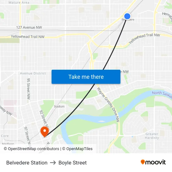 Belvedere Station to Boyle Street map