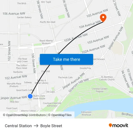 Central Station to Boyle Street map