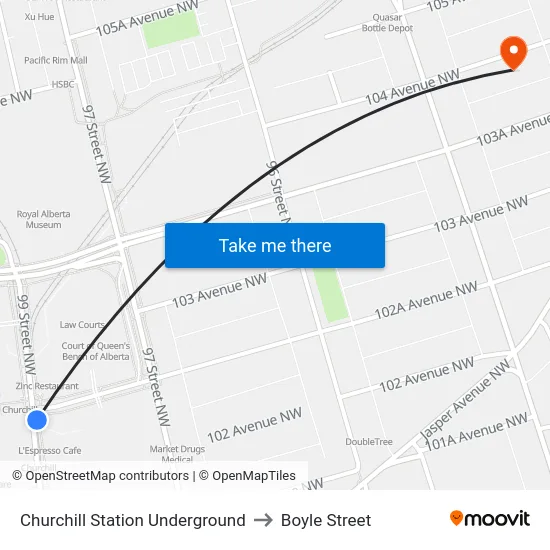 Churchill Station Underground to Boyle Street map