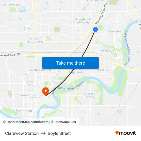 Clareview Station to Boyle Street map