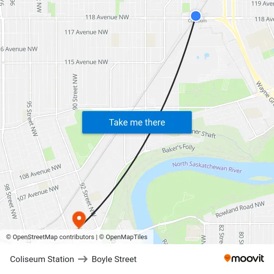 Coliseum Station to Boyle Street map