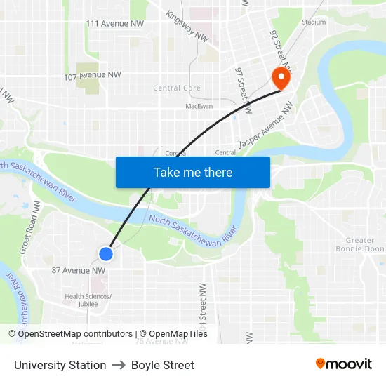 University Station to Boyle Street map