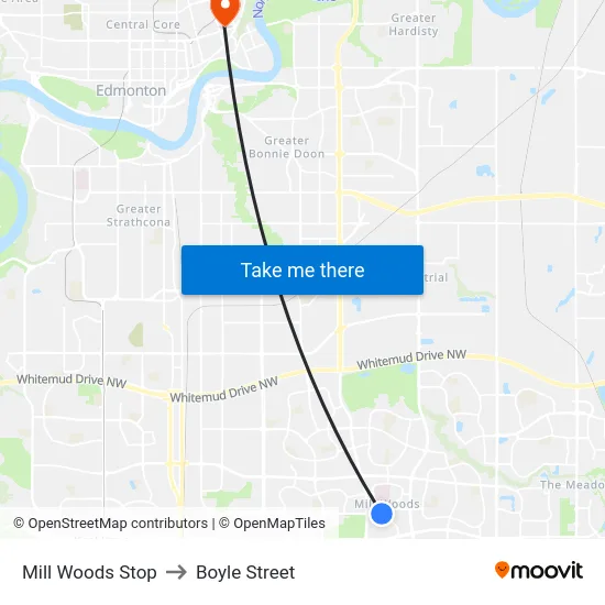 Mill Woods Stop to Boyle Street map