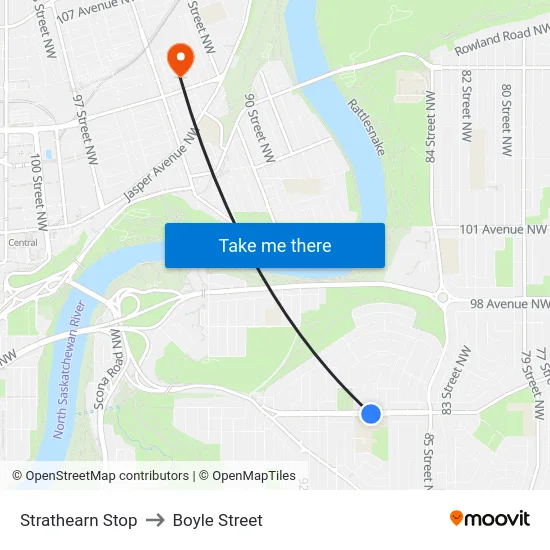 Strathearn Stop to Boyle Street map