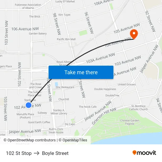 102 St Stop to Boyle Street map