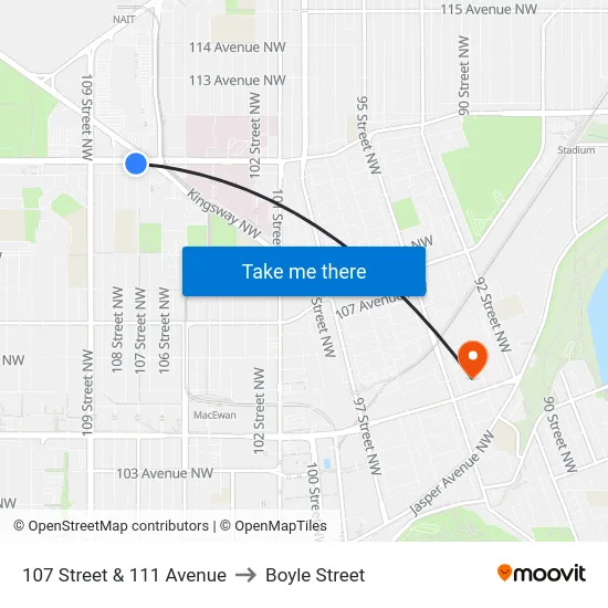 107 Street & 111 Avenue to Boyle Street map