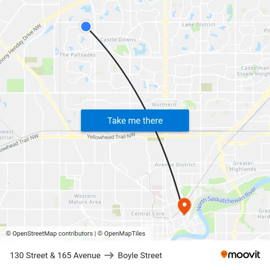 130 Street & 165 Avenue to Boyle Street map