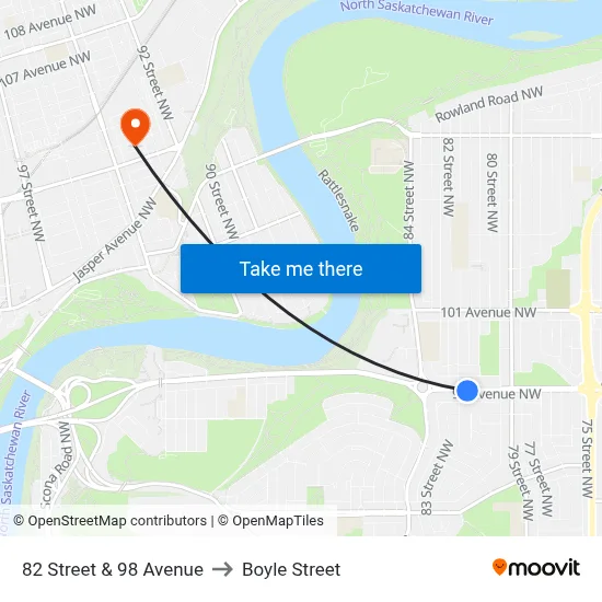 82 Street & 98 Avenue to Boyle Street map