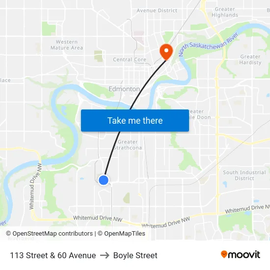 113 Street & 60 Avenue to Boyle Street map