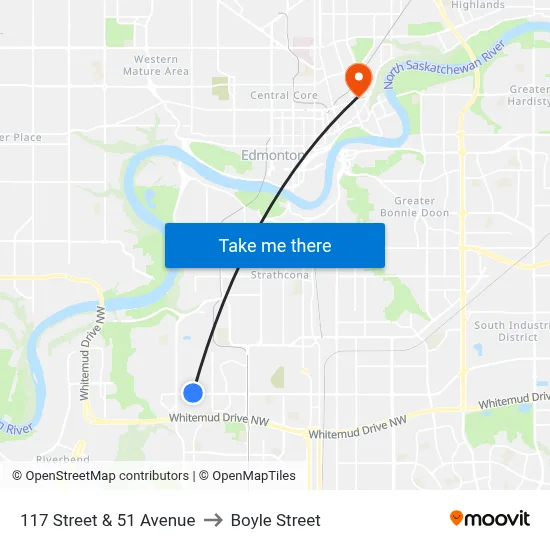 117 Street & 51 Avenue to Boyle Street map