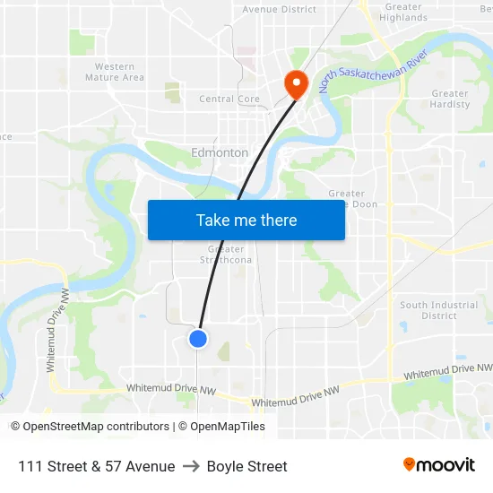 111 Street & 57 Avenue to Boyle Street map