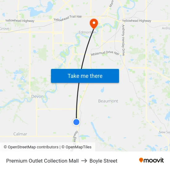 Premium Outlet Collection Mall to Boyle Street map
